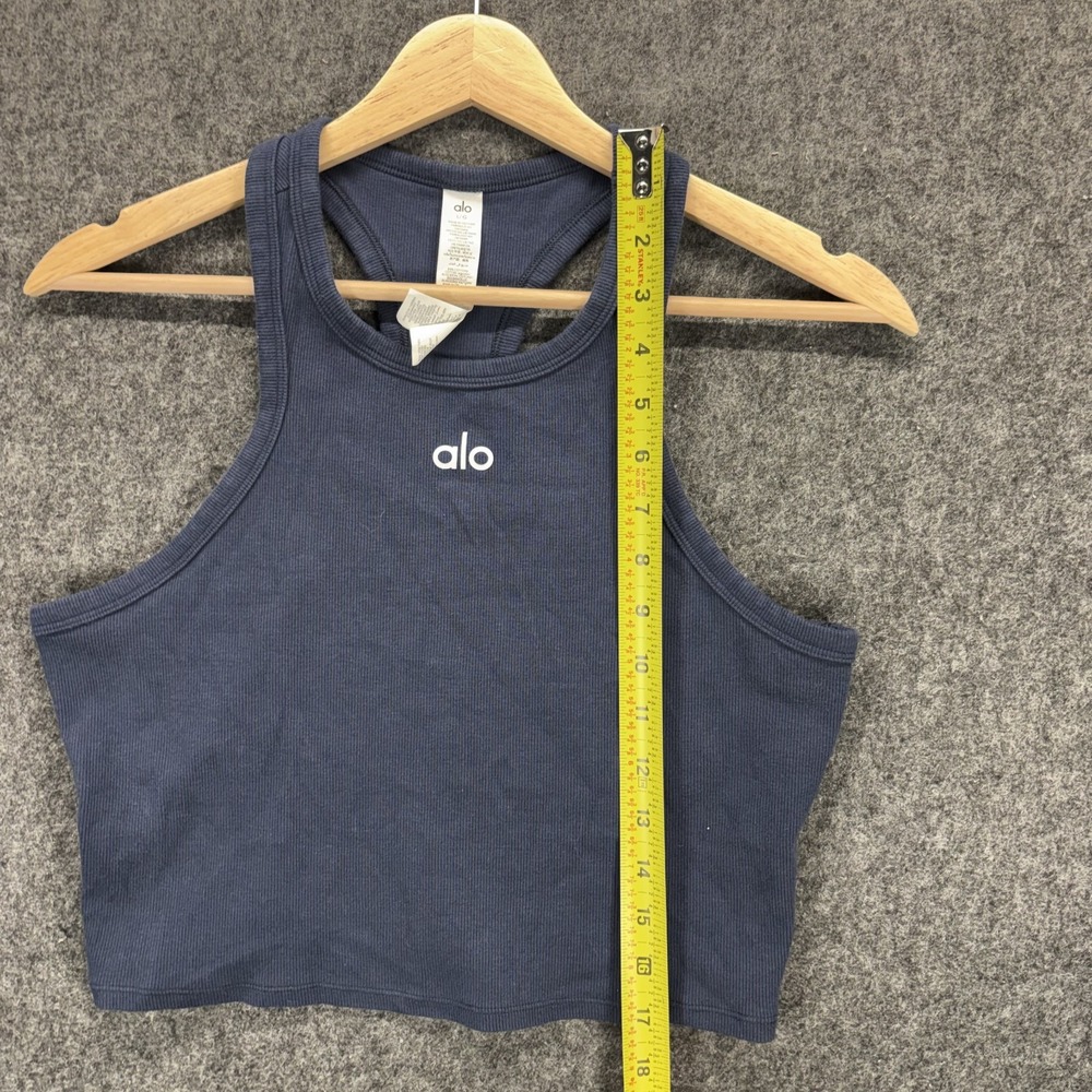 ALO Yoga Aspire Tank Top Womens Large Navy Blue Cotton Rib Athleisure - Picture 3 of 6